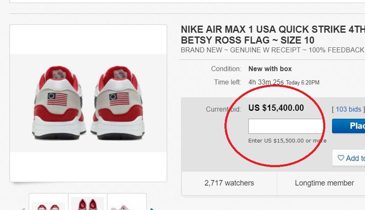 Nike Air Max Betsy Ross Flag Shoes Selling for over 15K on Ebay