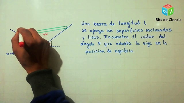 ✅ EJERCICIO #8 DE ESTATICA FISICA (Hallar el valor del angulo de una barra apoyada en una viga)