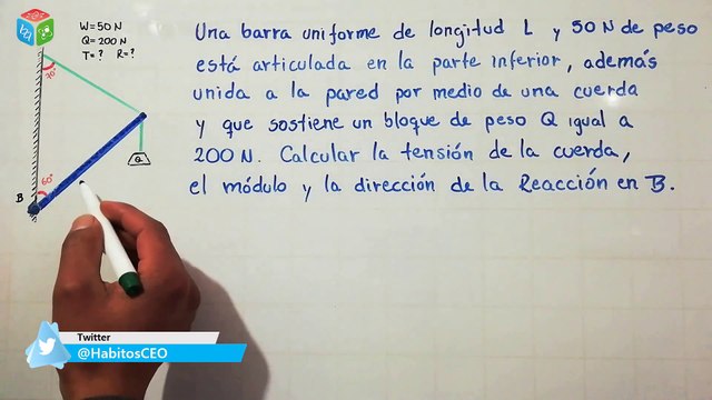 ✅ EJERCICIO #7 DE ESTATICA FISICA (MOMENTOS DE UNA FUERZA, REACCIONES Y GIROS) UMSA PREFAS