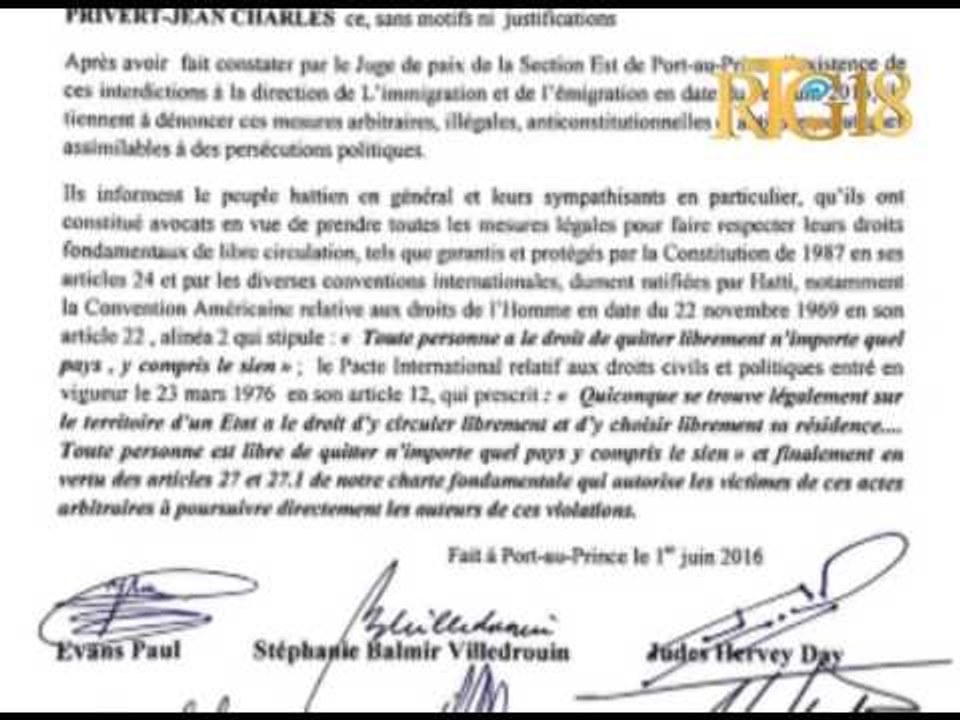 Note de protestation des membres des administrations de Martelly-Lamothe et Martelly-Paul.