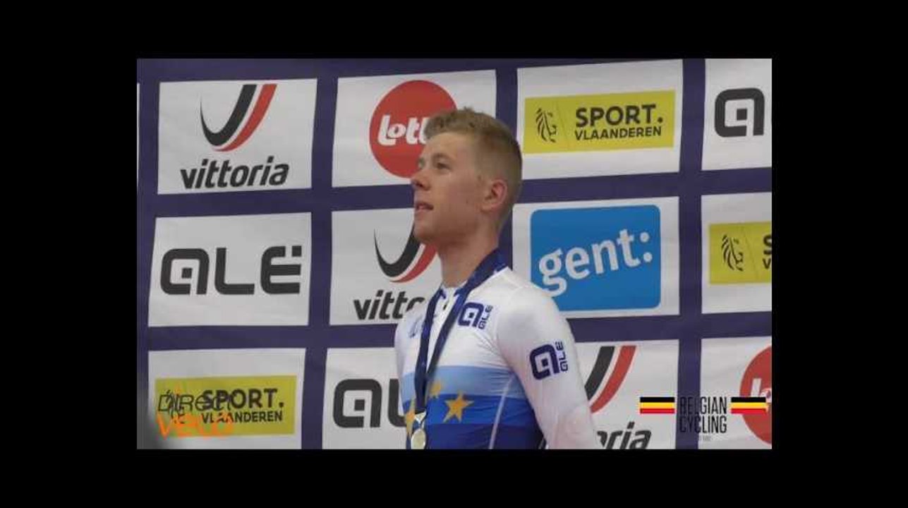 Piste - Championnat d'Europe Espoirs et Juniors : La cérémonie protocolaire de Jules Hesters