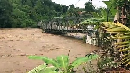 The bridge is washed away by the river flow,  in indonesia sumatra, 4 lawang