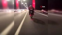 Dolmabahçe Tüneli'nde motosikletli maganda deponun üstüne oturup tek tekerlek üzerinde gitti- 15...