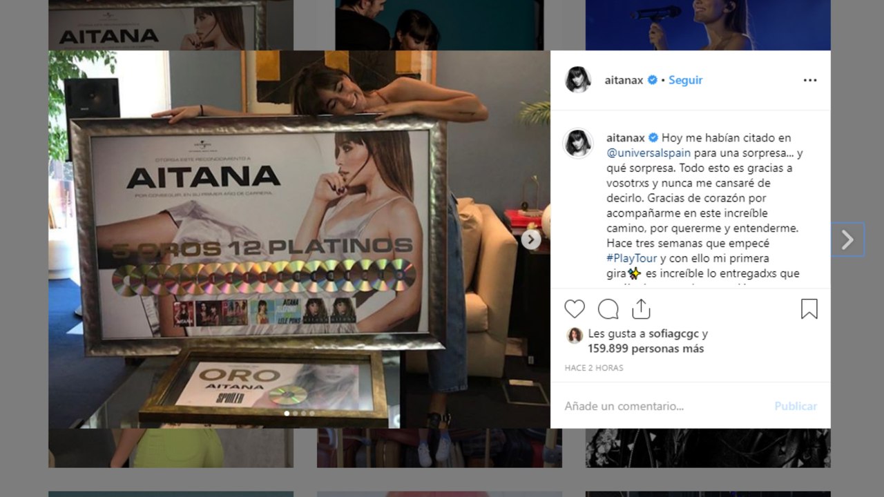 Aitana recibe una sorpresa en forma de oro y platino