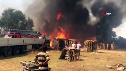 Ot yangını palet fabrikasına sıçradı