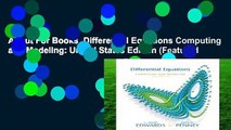 About For Books  Differential Equations Computing and Modeling: United States Edition (Featured