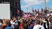 Tommy Robinson supporters gather near Trafalgar Square in support of the former EDL leader