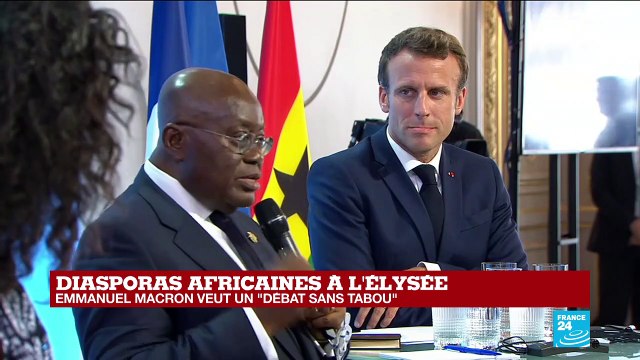Le président Ghanéen Nana Akufo-Addo prend la parole lors du débat à l'Élysée sur les diasporas africaines