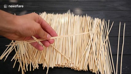 DIY mini bamboo bridge tested to see how much weight it can hold