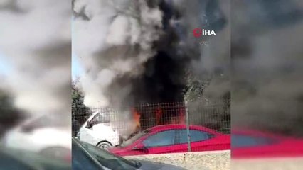 TEM otoyolunda kamyonetin alev alev yandığı anlar kamerada