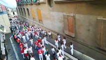 Los toros de La Palmosilla a su paso por el Ayuntamiento de Pamplona