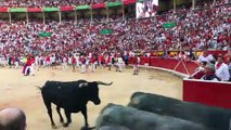 La entrada de los Miura a la plaza de toros en el último encierro de Sanfermin 2019