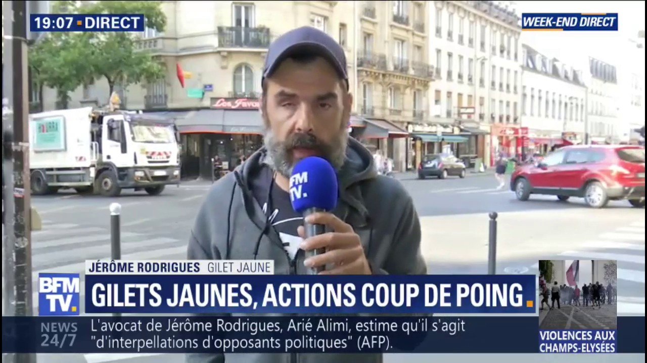 Interpellé sur les Champs-Elysées, Jérôme Rodrigues affirme qu'il était venu "voir un défilé militaire"
