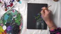 Acrylic painting of Lilac flowers in a glass jar (4k)