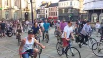 Critical Mass bike ride leaves cycles through Northampton town centre