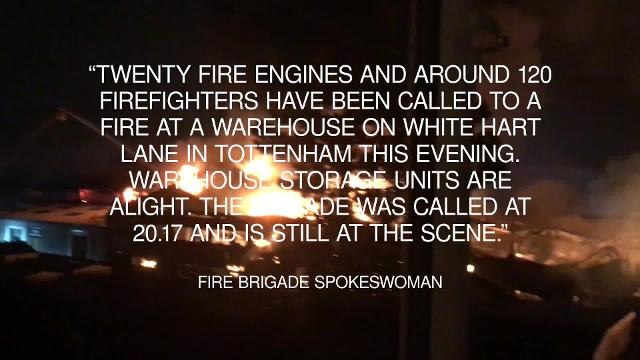 Fire crews battle huge warehouse blaze in Tottenham