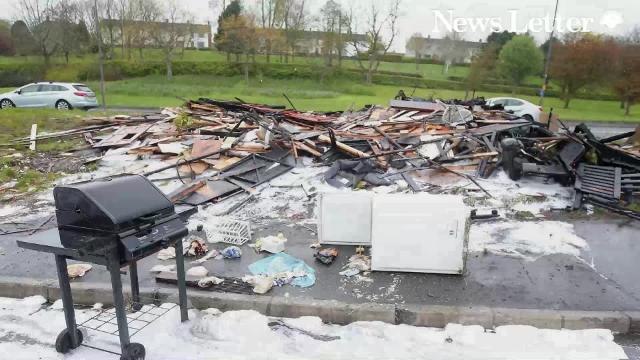 The Scene at Milltown Bonfire in South Belfast Which was Set on Fire Overnight - HIRES