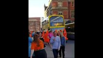 Group dressed as orange cones stops traffic in Blackpool town centre