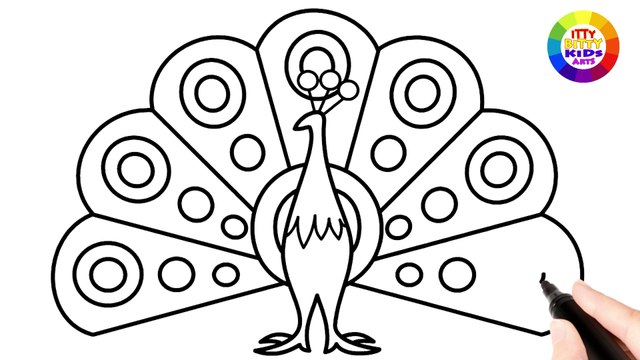 Rainbow Peacock | Coloring & Painting for toddlers and drawing for kids | Itty Bitty Kids Art