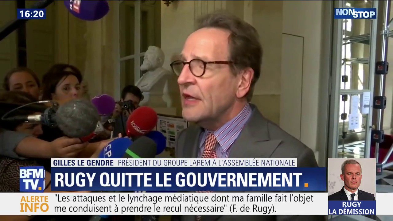 Gilles le Gendre, président du groupe LaRem à l'Assemblée Nationale, "salue" la décision de François de Rugy