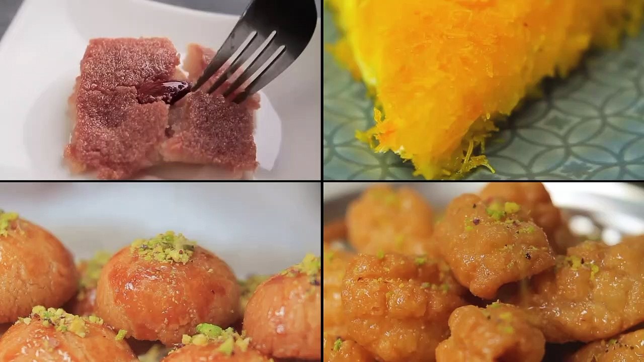 4 وصفات حلويات شرقية"بسبوسة-كنافة نابلسية-رموش الست-صوابع زينب"