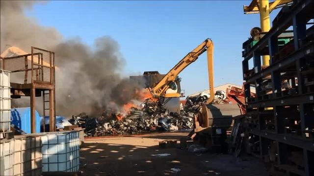 Firefighters at Hartlepool scrap yard.