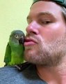 Entre cet homme et son oiseau il y a beaucoup d'amour. Admirez les !