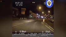 SWNS - Heart-stopping footage shows man at cashpoint avoiding death by centimetres after 100mph drug driver crashes into wall