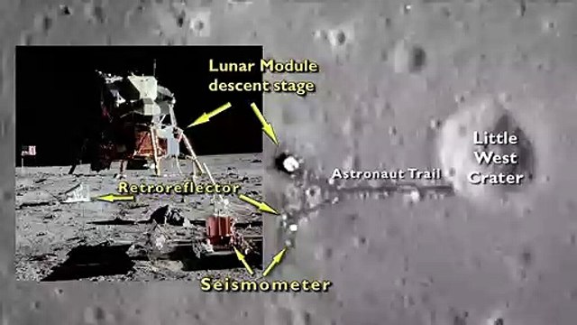 Un aperçu du site d'alunissage d'Apollo 11, recréé grâce à la caméra du Lunar Reconnaisance Orbiter (en anglais) - Gracieuseté de la NASA