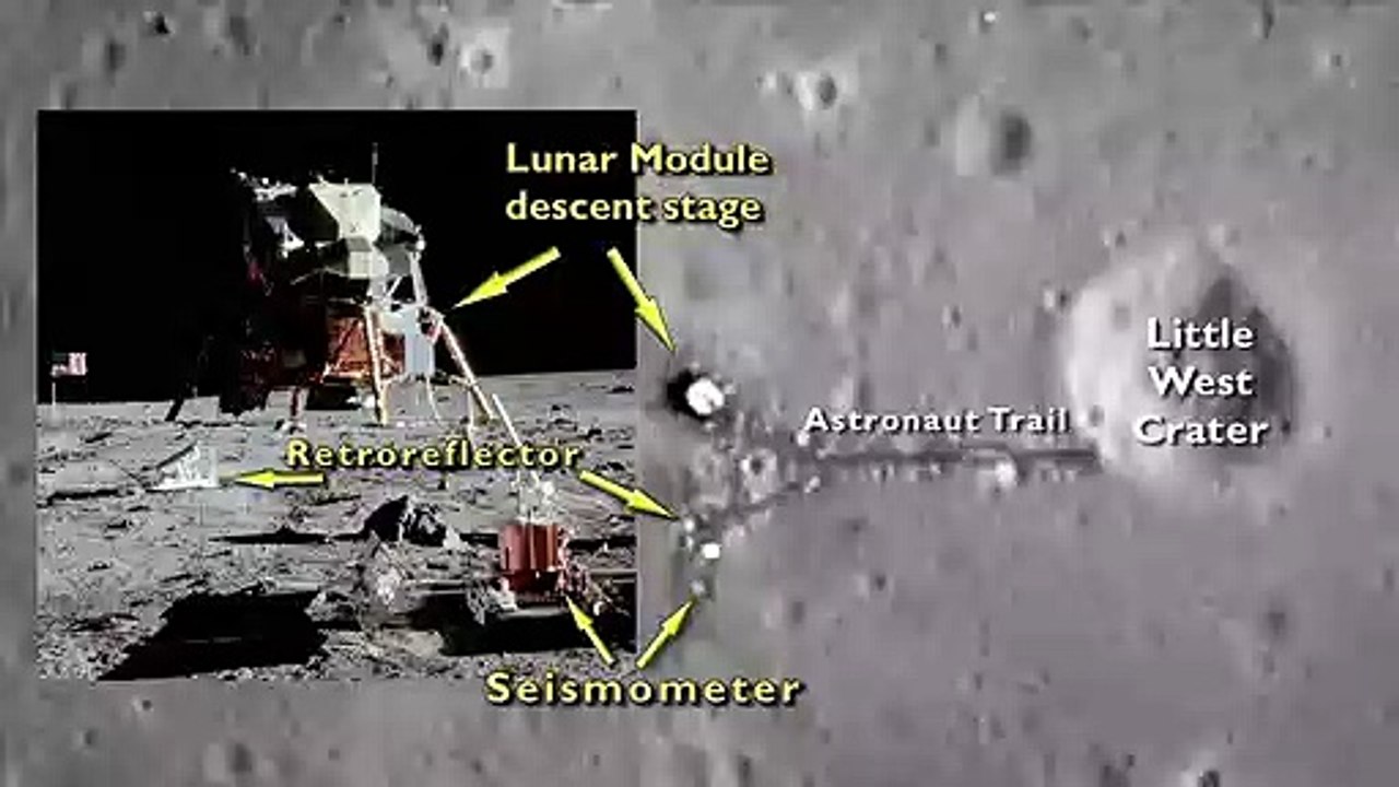 Un aperçu du site d'alunissage d'Apollo 11, recréé grâce à la caméra du Lunar Reconnaisance Orbiter (en anglais) - Gracieuseté de la NASA