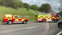 Three lanes CLOSED on the M1 in Northamptonshire following a lorry crash