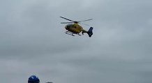 Air ambulance leaving Fleetwood Nature Reserve