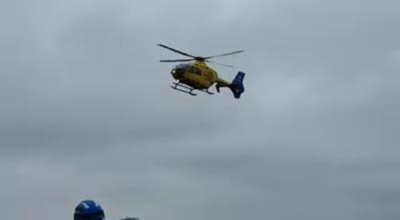 Air ambulance leaving Fleetwood Nature Reserve