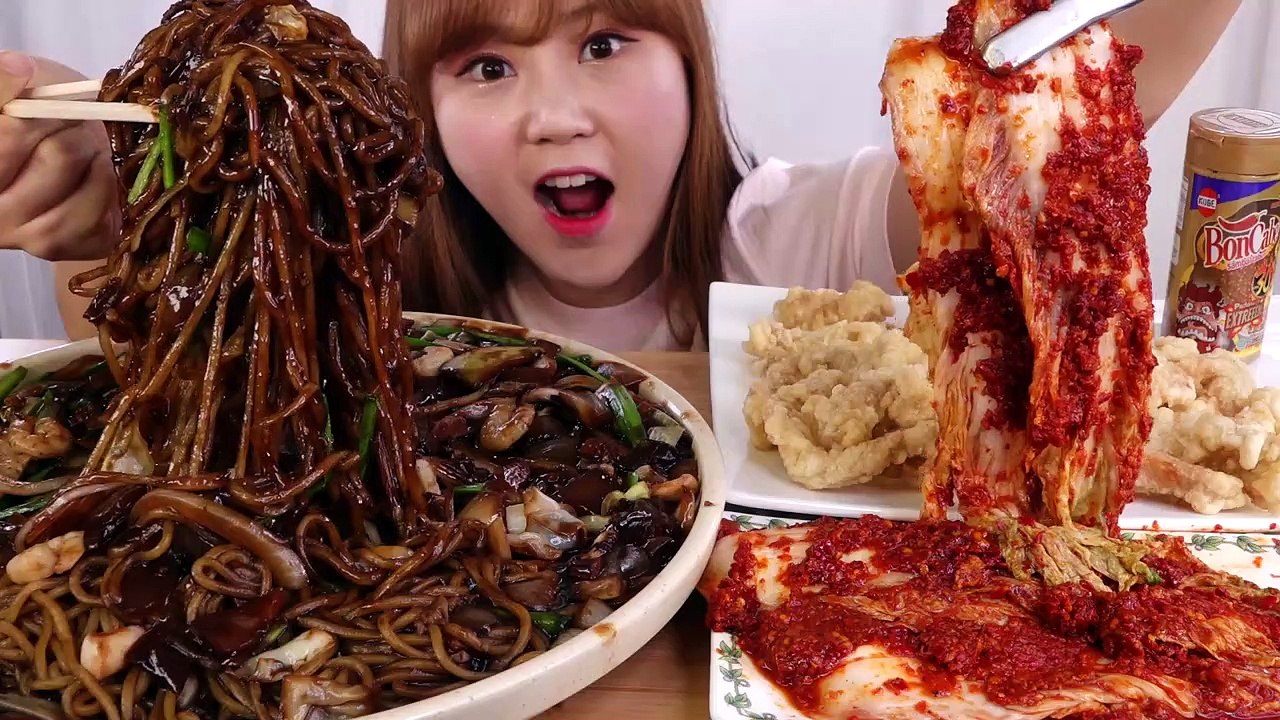 ASMR Mukbang｜해물쟁반짜장에 실비김치!! 탕수육까지 함께 먹어보았어용!!