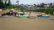 Yoğun yağış Kocaali-Akçakoca yolunu ulaşıma kapadı...Selin oluşturduğu tahribat havadan görüntülendi