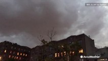 Summer lightning flashes in ominous clouds over New York City