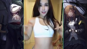 Chinese dancing beauty take off clothes follow song very attractive