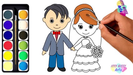 Coloring bride & Groom  | Painting for toddlers and drawing for kids | Itty Bitty Kids Art