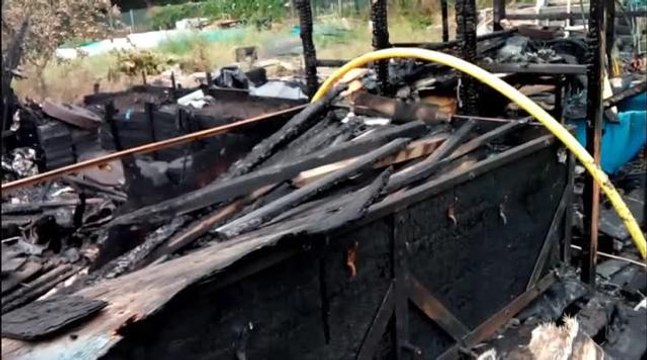 Burned out allotment at Belle Isle Leeds