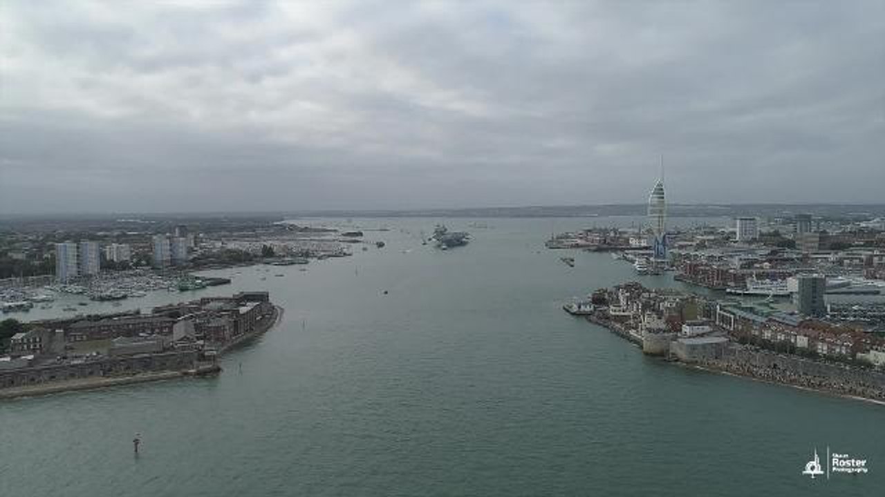 HMS Queen Elizabeth departing Portsmouth