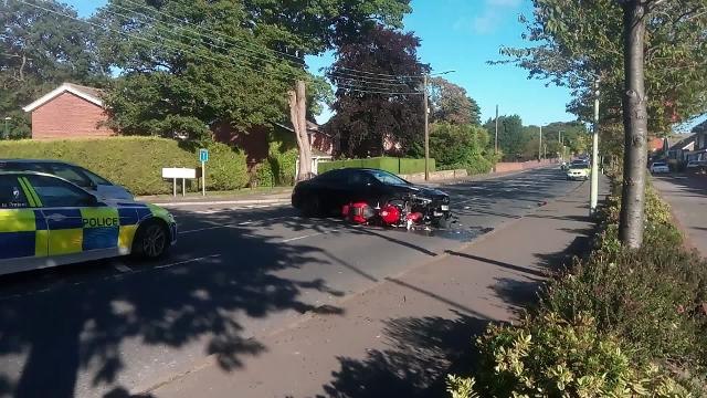 Motorbike and black car crash at Cleadon