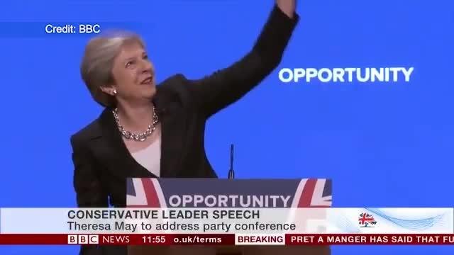 Theresa May dances her way onto the stage for her big speech at CPC18