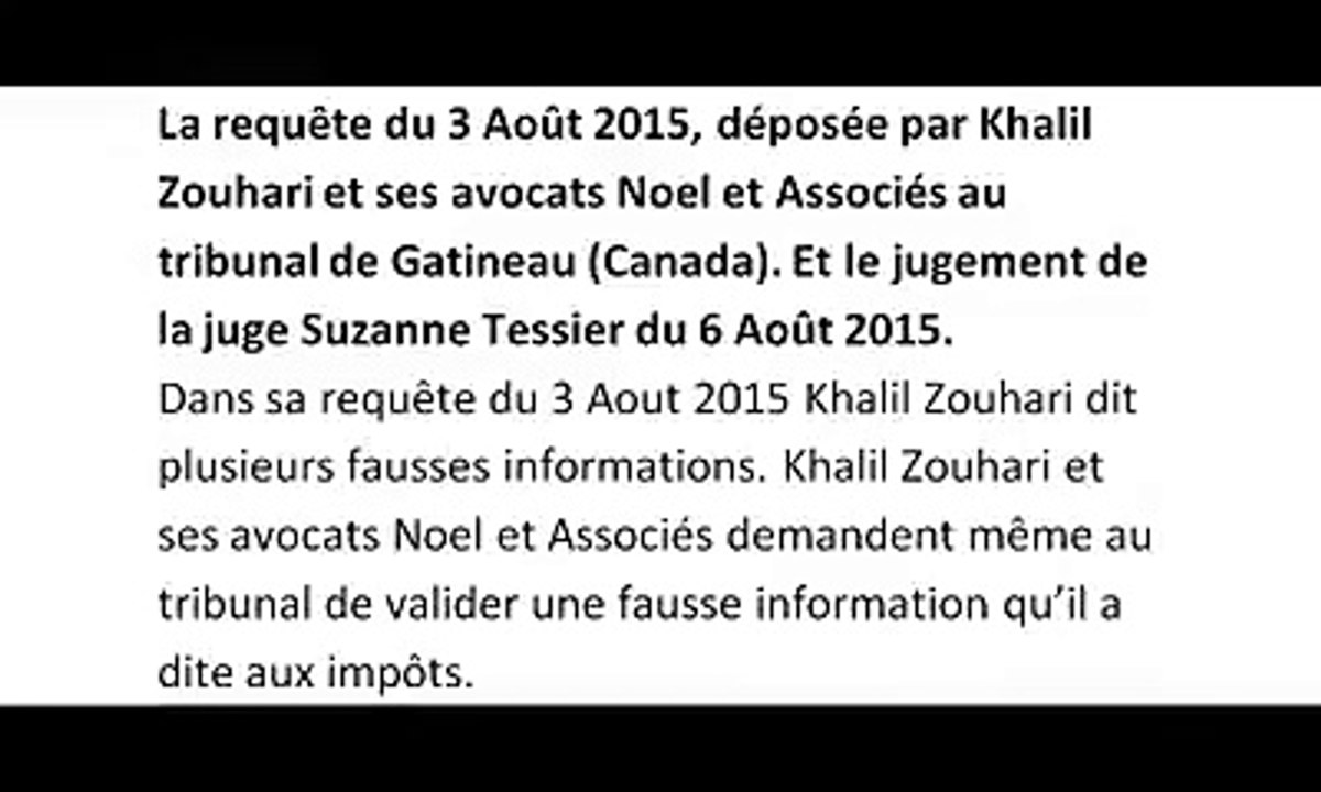 Preuves de divorce cinq (5). Requête du 3 Août 2015 de Khalil Zouhari. Jugement du 6 Août 2015.