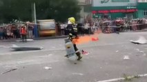 Brave firefighters remove burning gas tanks in northern China