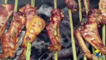 [Shyo video] The young man smashed a large pile of chicken wings, and the skewers were grilled on the bamboo. He almost ate the bones.