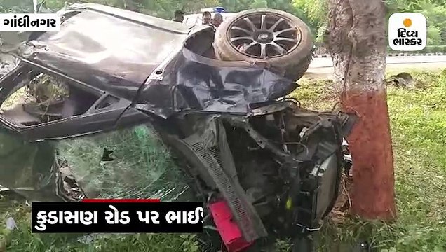 ગાંધીનગરના કુડાસણ રોડ પર ટાયર ફાટતાં કારનું ઝાડ સાથે અથડાઈ, 2 વિદ્યાર્થીઓના મોત
