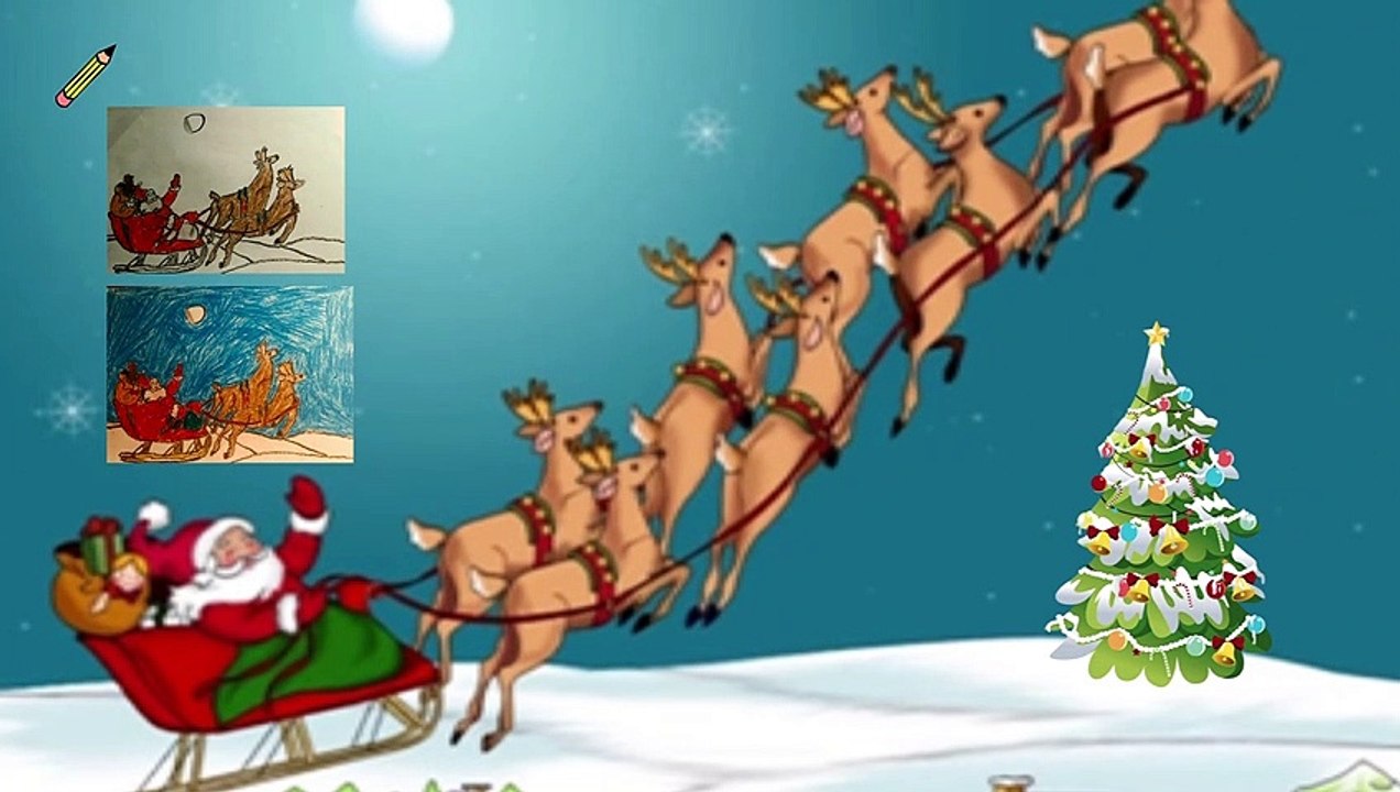 Père Noël avec un dessin de traîneau et peint