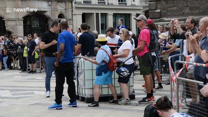 Huge cardboard tower toppled in the City of London