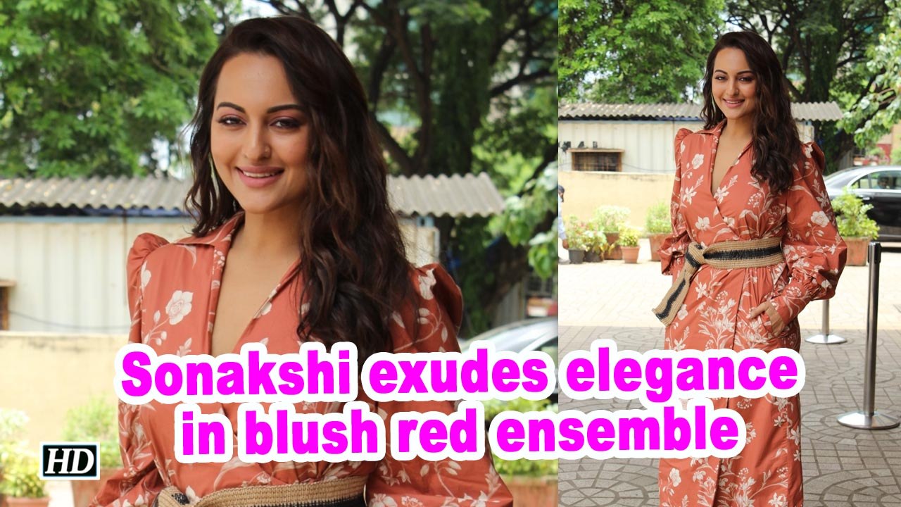 Sonakshi exudes elegance in blush red ensemble