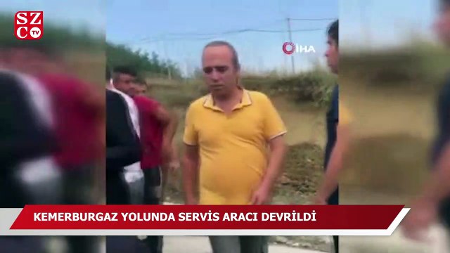 Kemerburgaz yolunda servis aracı devrildi!